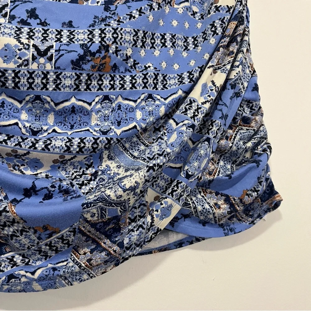Free People Shes Something Else Mini Skirt True Blue Combo Sz M Ruched Layers